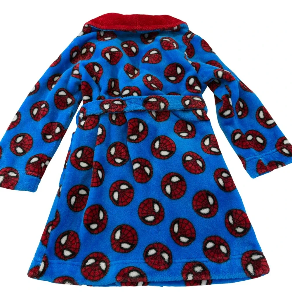 Marvel Super Hero Spiderman Blue and Red Fleece Bathrobe Kids Size 4T 332B6
